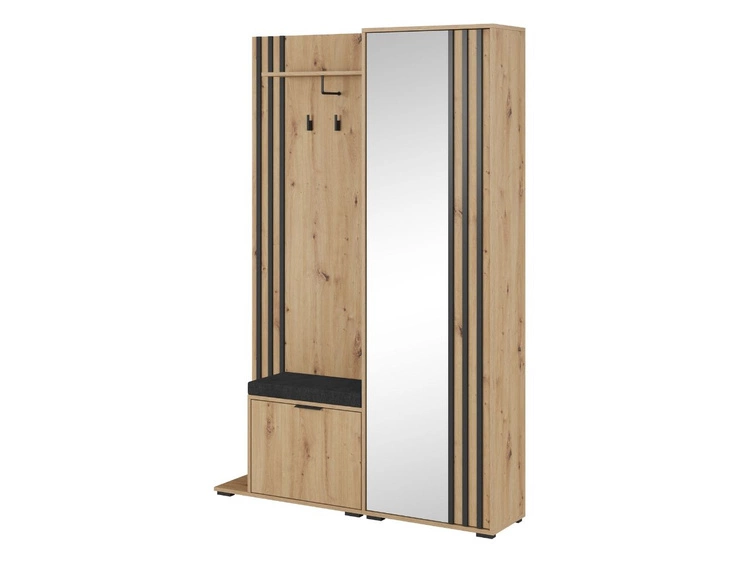 Garderobe mit Spiegel und Kleiderhaken Graphit, Artisan Eiche