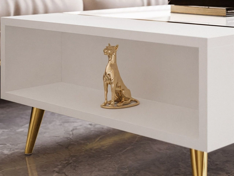 Wohnzimmer-Set mit goldenen Metallbeinen und goldenen Griffen Lunelie Weiß Hochglanz