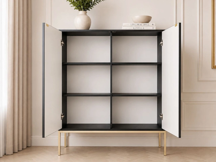 Kommode mit Türen Amber Schwarz, Gold Frame