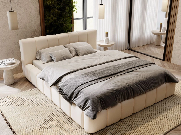Polsterbett mit Bettkasten und Lattenrost 160x200 Split Creme
