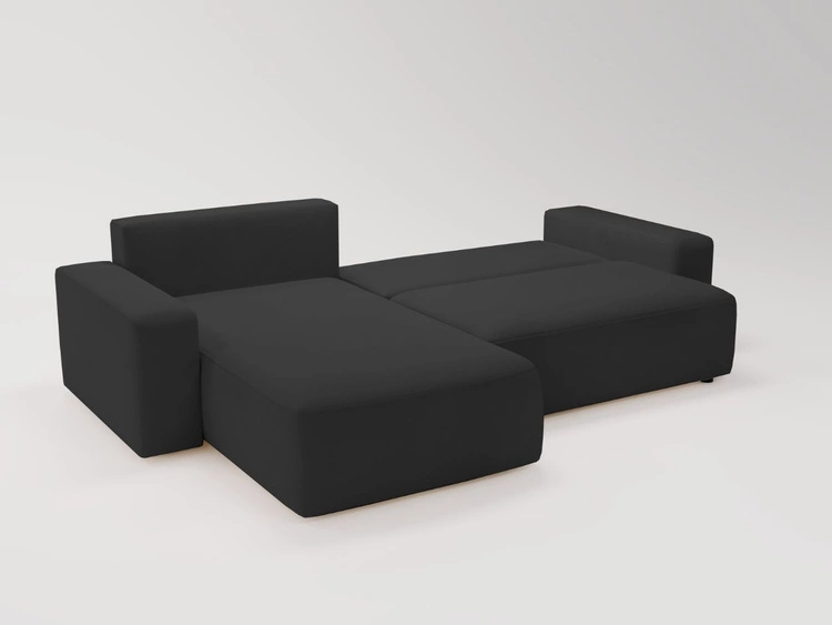 Ecksofa L-Form Links mit Schlaffunktion und Bettkasten Tazones Schwarz