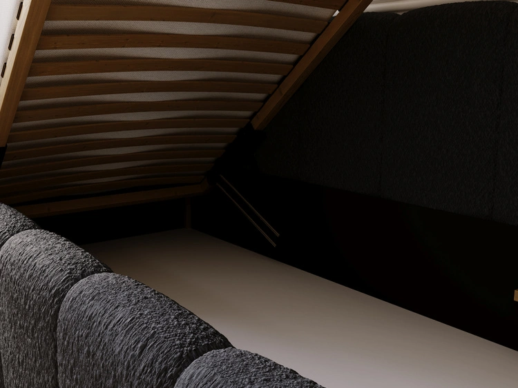 Jugendbett Einzelbett mit Bettkasten und Lattenrost 90x200 Cloud One Schwarz Bouclé-Stoff