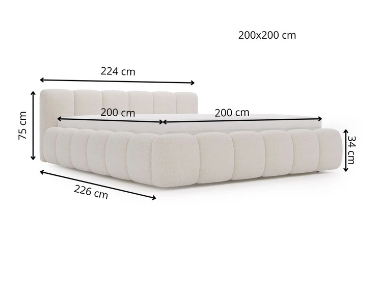 Polsterbett mit Bettkasten und Lattenrost 200x200 Cloud Low Bouclé-Stoff Grau