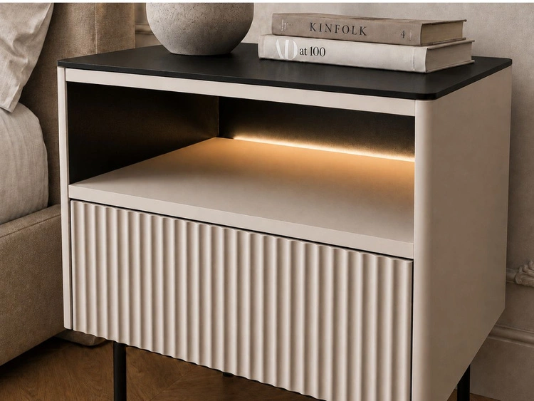Nachtschrank mit Schublade und Led Auroé Kaschmir