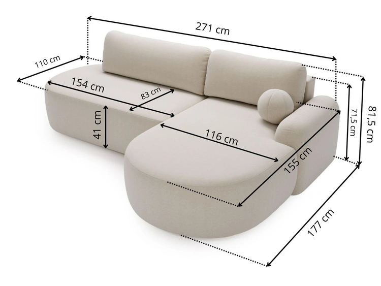 Ecksofa L-Form Rechts mit Schlaffunktion und Bettkasten Aurio O Grau
