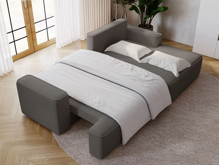 Ecksofa L-Form Rechts mit Schlaffunktion und Bettkasten California Dunkelgrau