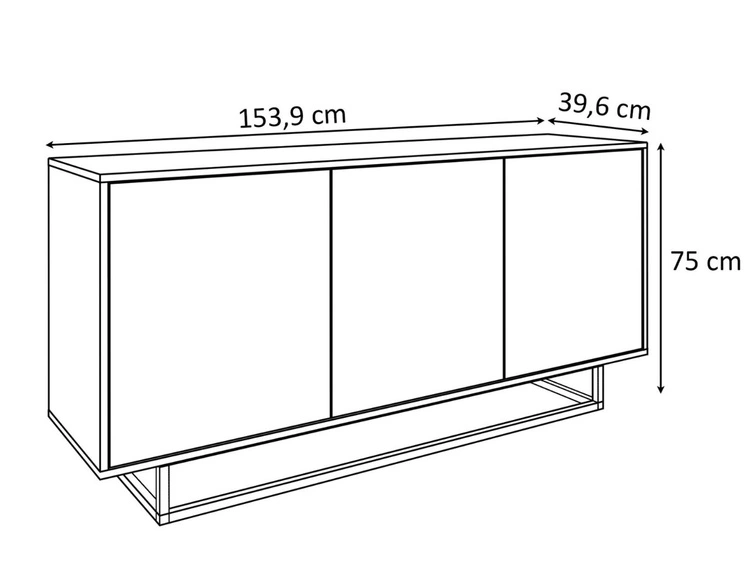 Dreitürige Kommode 154 cm im Loft-Stil auf weißem Gestell – Vivance, Schwarz matt & Eiche Artisan