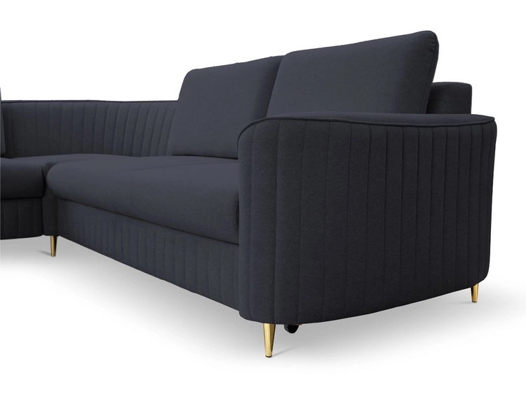 Ecksofa L-Form Rechts mit Schlaffunktion und Bettkasten Limon Dunkelblau