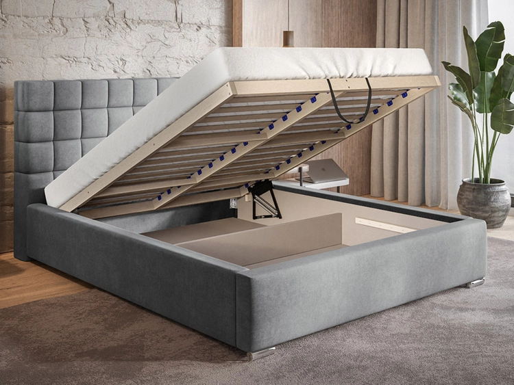Polsterbett mit Bettkasten und Lattenrost 140x200 Terra Hellgrau