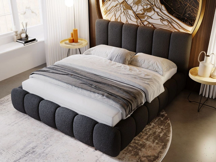 Polsterbett mit Bettkasten und Lattenrost 160x200 Cloud Bouclé-Stoff Schwarz