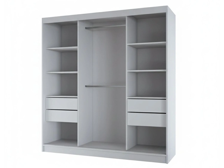 Schiebetürenschrank mit Lamellen und Spiegel 200 cm Lucena Schwarz