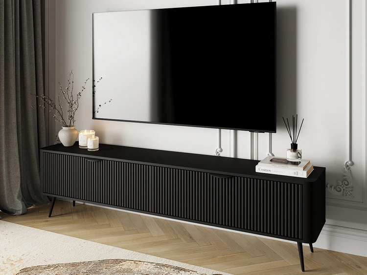 TV-Lowboard mit Türen 200 cm Latina Schwarz