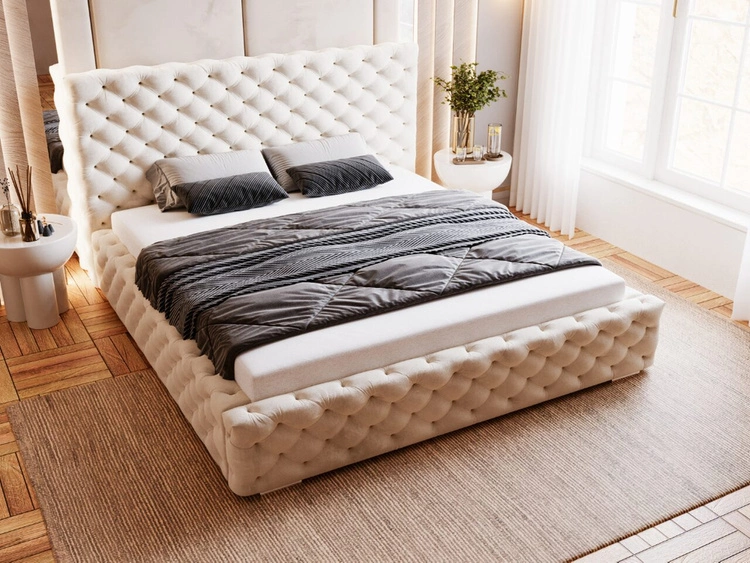 Polsterbett mit Bettkasten und Lattenrost 140x200 Astra Beige