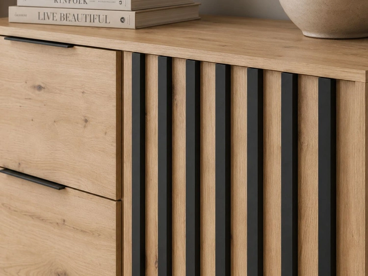 Kommode mit Türe und Schubladen 105 cm Macron Arisan Eiche Schwarz