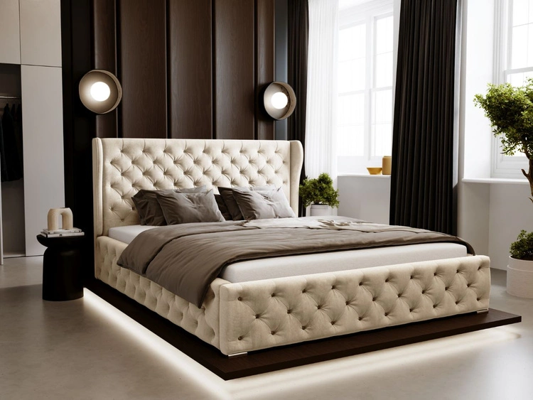 Polsterbett mit Bettkasten und Lattenrost 140x200 Kingston Beige