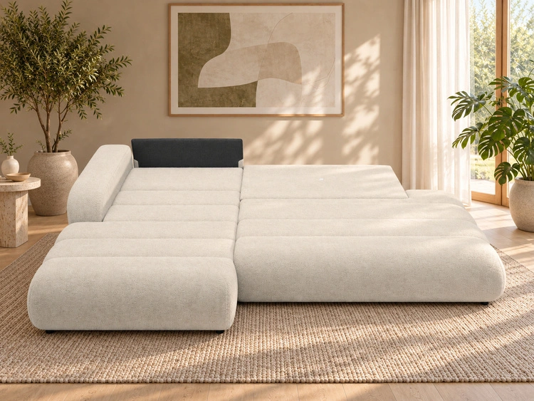 Ecksofa L-Form mit Schlaffunktion und Bettkasten Lisso Links Beige