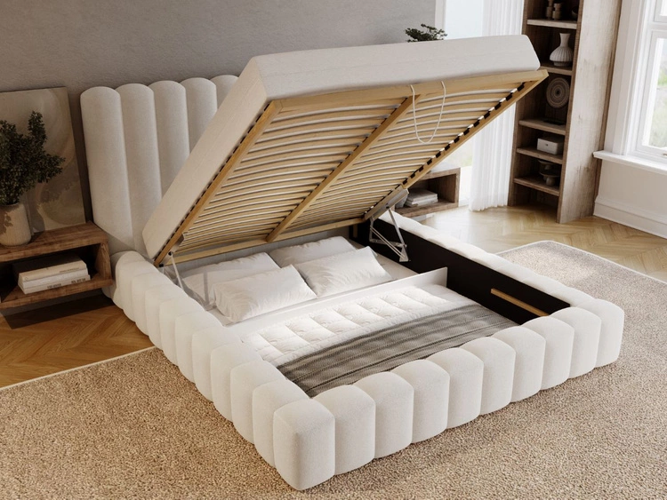 Polsterbett mit Bettkasten und Lattenrost 180x200 Rotto Creme