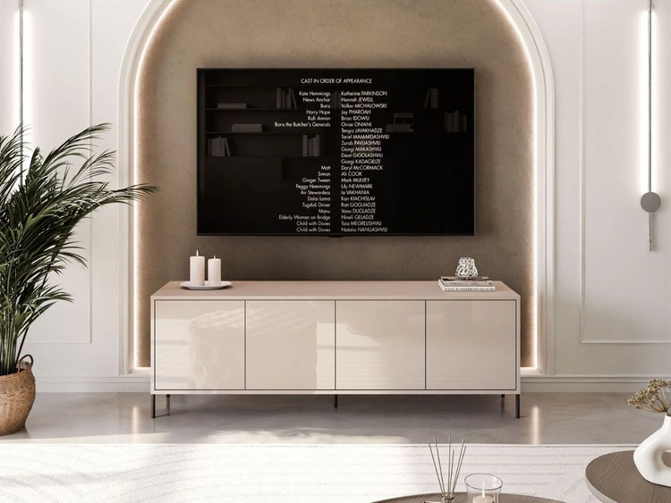 TV-Lowboard Glamour mit Türen schwarze Beine Vivance Kaschmir Hochglanz