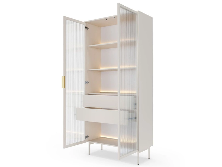 Glasvitrine mit Schubladen und LED-Beleuchtung Lumina Kaschmir