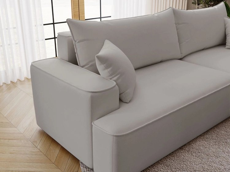 Ecksofa L-Form Rechts mit Schlaffunktion und Bettkasten California Hellgrau