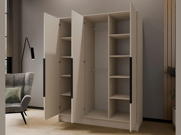 Kleiderschrank mit Spiegel 150 cm Lucca Kaschmir mit schwarzen Griffen