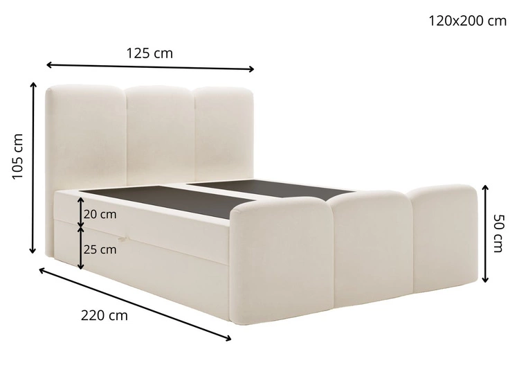 Boxspringbett mit Bettkasten 120x200 Campi Creme