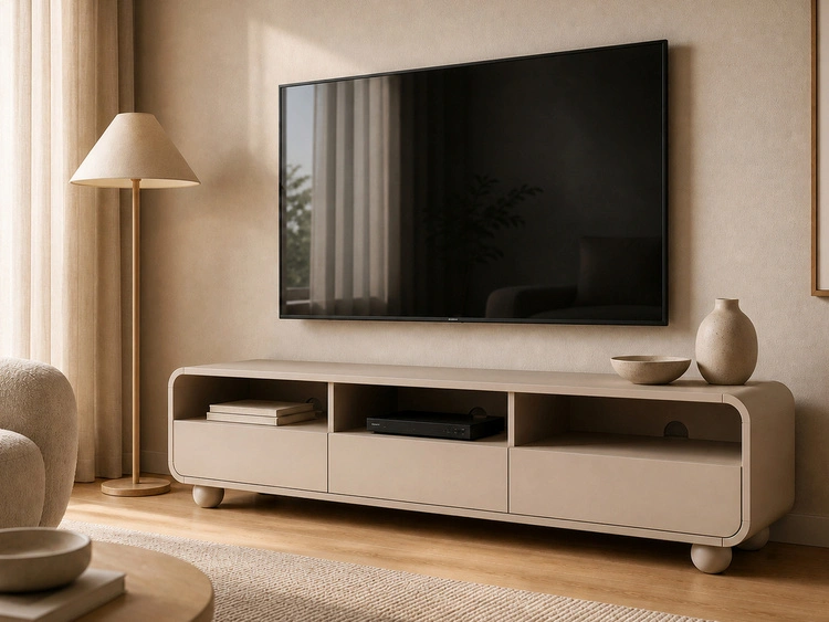 TV-Lowboard 180 cm mit Schubladen auf Kugelfüßen Soffio Kaschmir