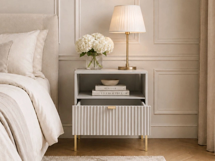 Nachtschrank mit Schublade Amber Grau, Gold Frame
