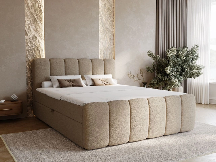 Boxspringbett mit Bettkasten 200x200 Bouclé-Stoff Cloud Braun