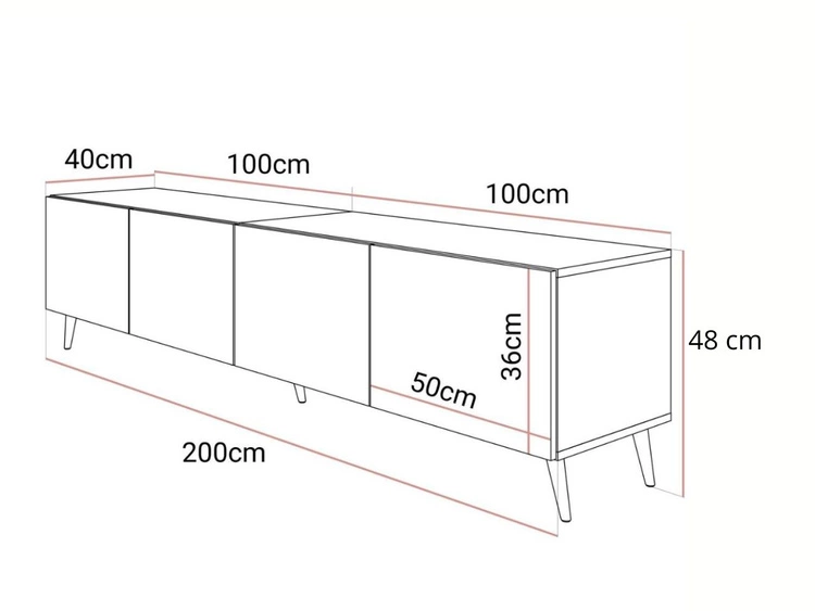 TV-Lowboard mit Türen und LED-Beleuchtung auf Schwarz-Goldenen Metallbeinen 200 cm Noaé Schwarz Hochglanz