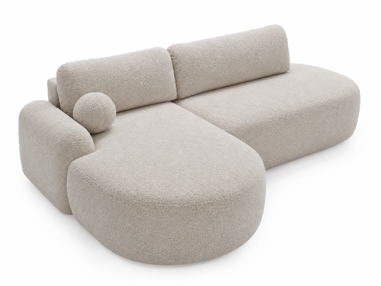 Ecksofa L-Form Links mit Schlaffunktion und Bettkasten Aurio O Creme