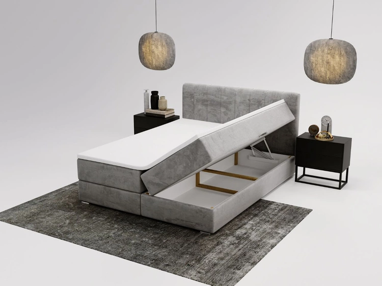 Boxspringbett mit Bettkasten 160x200 Forte Hellgrau