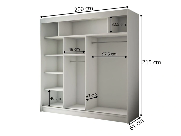 Schiebetürenschrank mit Lamellen 200 cm Loreto Schwarz