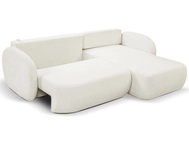 Ecksofa L-Form Rechts mit Schlaffunktion und Bettkasten Oreo Creme