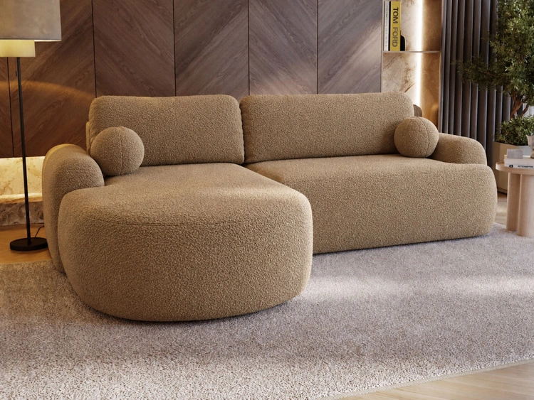 Ecksofa L-Form Links mit Schlaffunktion und Bettkasten Aurio HellBraun