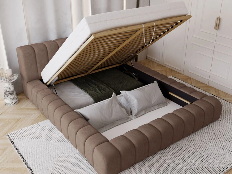 Polsterbett mit Bettkasten und Lattenrost 140x200 Italia Braun