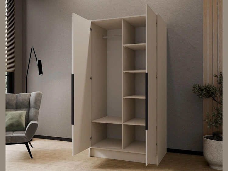 Kleiderschrank 100 cm Perugia Kaschmir mit schwarzen Griffen