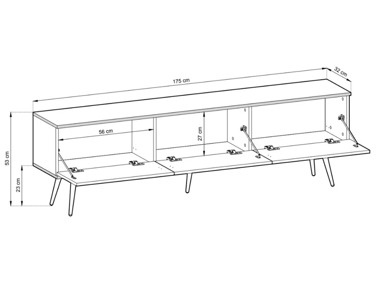TV-Lowboard mit Türen 175 cm Diolo Schwarzer Marmor mit glatter Front auf goldenen Beinen