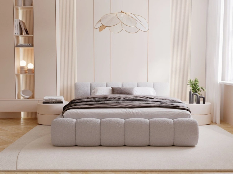 Polsterbett mit Bettkasten und Lattenrost 160x200 Cloud Low Bouclé-Stoff Grau