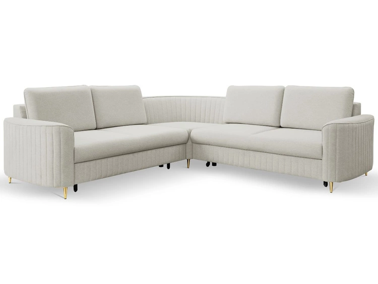 Ecksofa L-Form Rechts mit Schlaffunktion und Bettkasten Limon Hellgrau