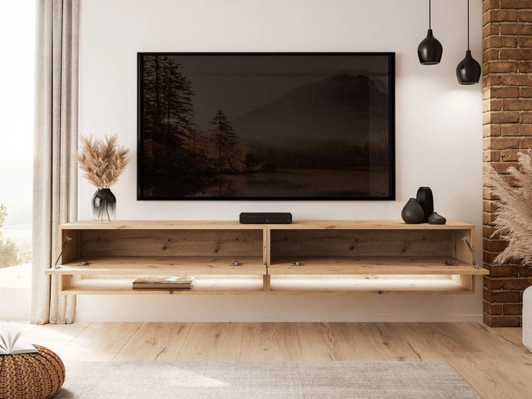Hänge TV-Schrank 180 cm für Wohnzimmer mit LED-Beleuchtung Aurelie Artisan Eiche