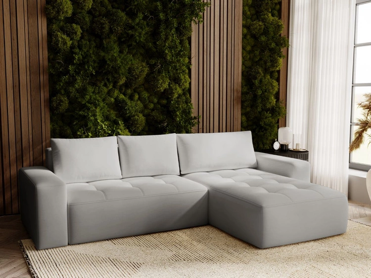Ecksofa L-Form Rechts mit Schlaffunktion und Bettkasten Portland Hellgrau