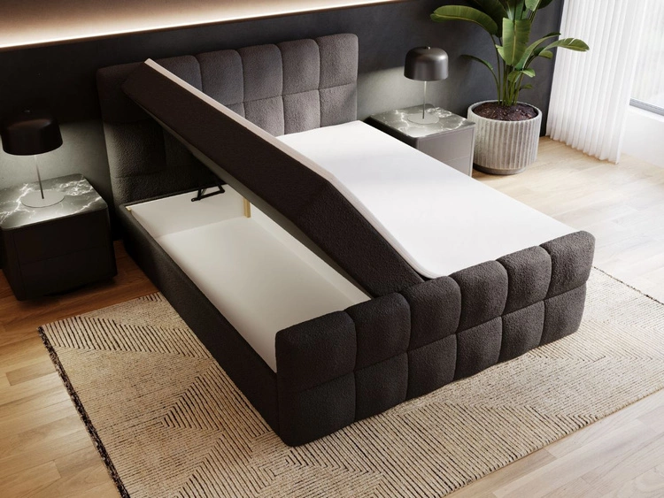 Boxspringbett mit Bettkasten 200x200 Bouclé-Stoff Alicante Schwarz