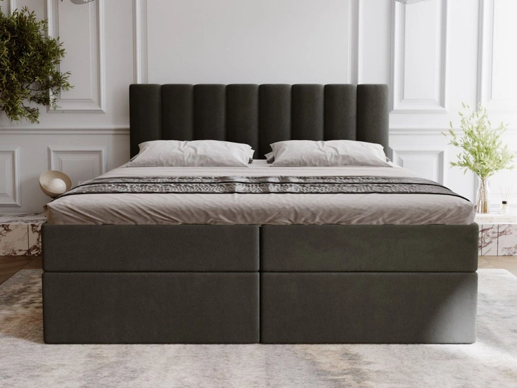 Boxspringbett mit Bettkasten 180x200 Mocca Dunkelgrau
