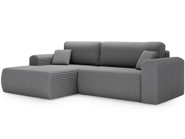 Ecksofa mit Schlaffunktion und Bettkasten Belvio links Dunkelgrau