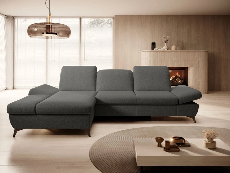 Ecksofa L-Form Links mit Schlaffunktion und Bettkasten Hannover Dunkelgrau