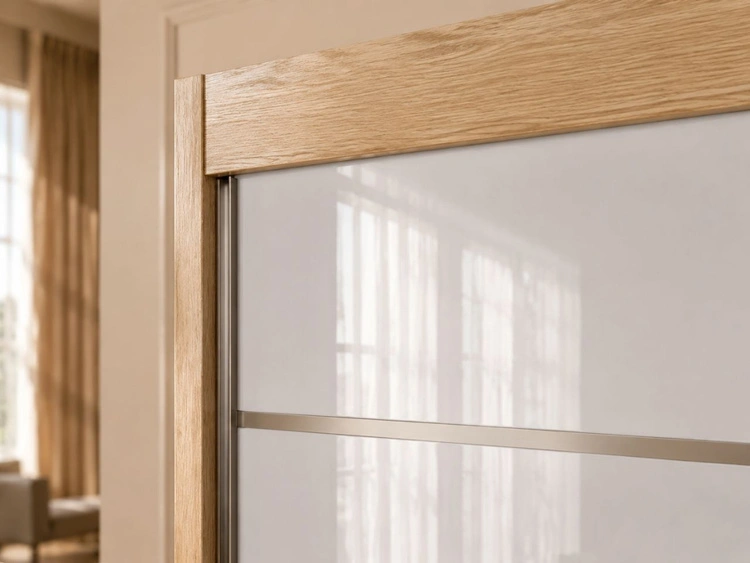 Schiebetürenschrank mit Sprossen 250 cm mit LED-Beleuchtung Ponti Eiche Sonoma, Weiß