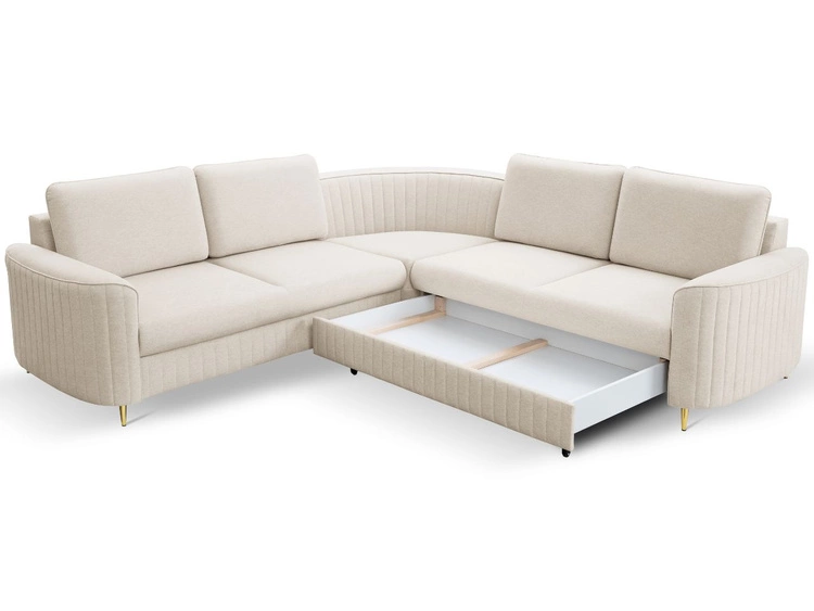 Ecksofa L-Form Links mit Schlaffunktion und Bettkasten Limon Beige