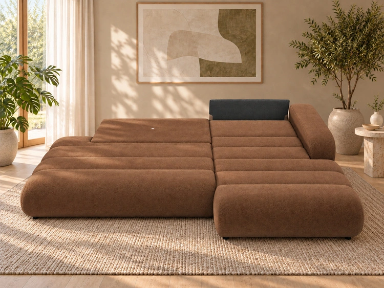 Ecksofa L-Form mit Schlaffunktion und Bettkasten Lisso Rechts Terrakotta
