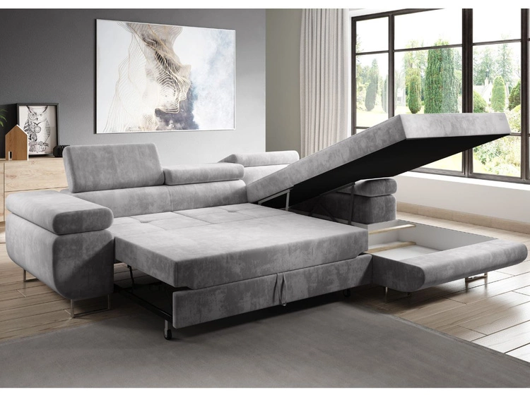 Ecksofa L-Form Rechts mit Schlaffunktion und Bettkasten Solam Dunkelblau